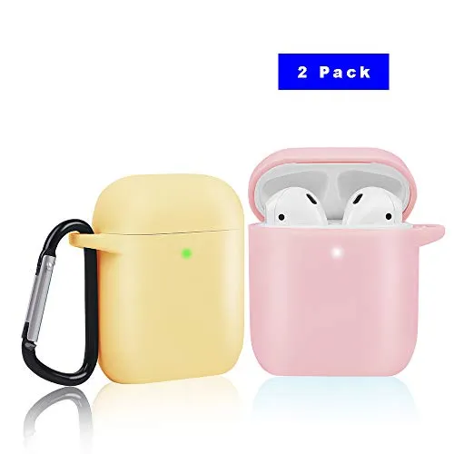 2 Pack Custodia Cuffie Compatibile con Apple Airpods 1&2,Protettive Silicone Morbido Cover Stand Set Accessori Cover per Airpods Case,Rosa/Giallo
