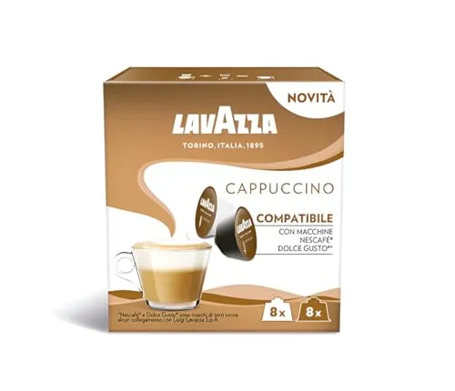 Lavazza, Cappuccino, 96 Capsule Compatibili con Macchine Nescafé Dolce Gusto, Ideali per una Colazione Delicata e Morbida, con Note Aromatiche di Frutta Secca, 6 Confezioni da 8+8 Capsule