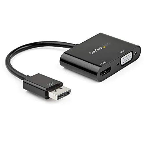 StarTech.com Adattatore DisplayPort a HDMI VGA - Convertitore video digitale DisplayPort 1.2 HBR2 a HDMI 2.0 (4K 60Hz) o VGA 1080p - Adattatore DP 1.2 per monitor HDMI o VGA (DP2VGAHD20)