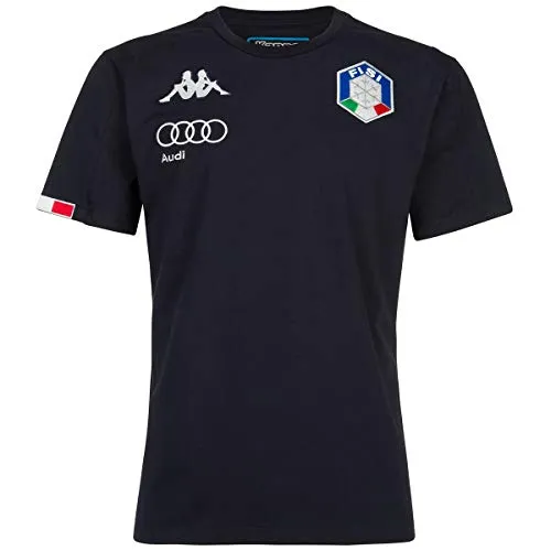 BASIC Fisi Italia T-Shirt Blu Kappa, Cotone Federazione Italiana Sci (S)