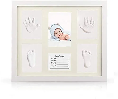 Cornice Impronta bambino ProjectFont Mani Piedi Idea Regalo Neonato Mamma Argilla Per Nascita Bimbi Kit Calco, Bianca in Legno Impronte Tavolo Parete Porta Foto Piede Bimbo Bambino Manina Piedino