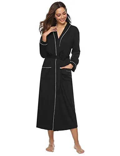 Aibrou Vestaglie Donna Cotone, Pigiama Kimono da Notte, Camicia da Notte Scollo a V Elegante Sexy, Vestaglia Kimono Donna Lunga con Cintura, per Nozze Pigiami Spa Hotel