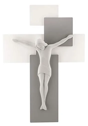 Grande CROCIFISSO CAPEZZALE da Parete 60X40 Moderno Legno Grigio Cristo Bianco ME12104GB