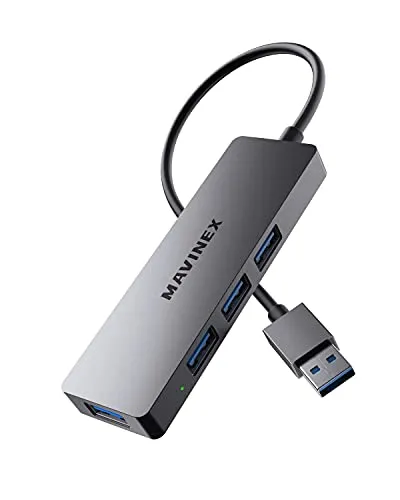 Hub USB 3.0 MAVINEX 4 Porte Adattatore Hub USB 3.0 in Alluminio con SuperSpeed 5 Gbps, Compatibile per MacBook, Chromebook, XPS, Tastiera, Unità Flash, HDD e altro