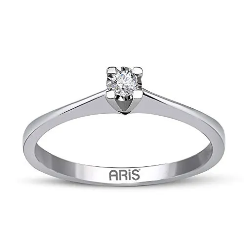 Aris Diamond - Anello di fidanzamento da donna, solitario in oro bianco 14 carati (585), con diamante da 0,03 ct