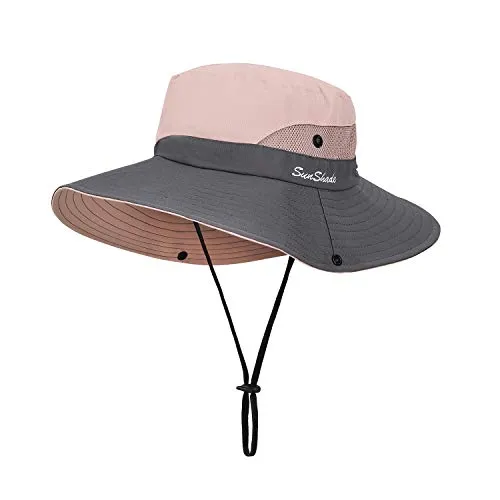 Cappello da Sole da Donna Pieghevole Cappelli Tesa Larga Cappellini Protezione UV Traspirante Cappello di Protezione Solare per Giardinaggio Viaggi Escursionismo Pesca 56-58CM (Rosa)