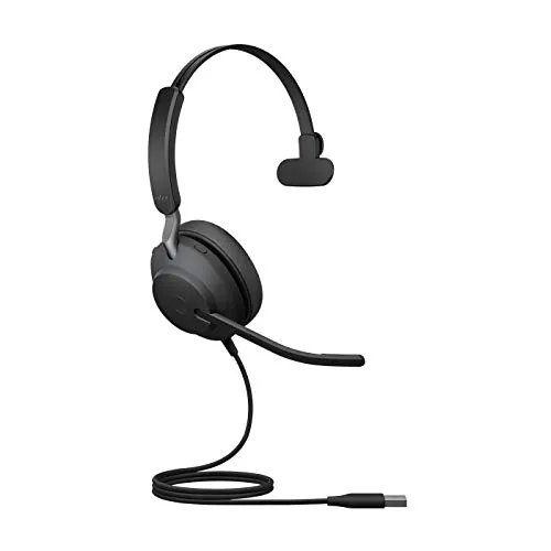 Jabra Evolve2 40 PC Headset – Noise Cancelling UC Certified Mono Headphones With 3-Microphone Call Technology – USB-A Cable – Black