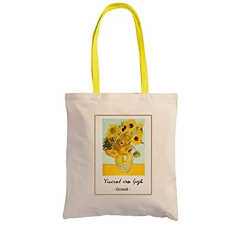 Hole Gadget S.r.l Shopping Bag Girasoli di Van Gogh 100% Cotone Naturale Ecosostenibile 38x42 cm Prodotto da Manifattura Italiana
