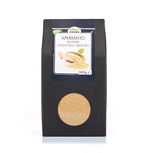 Amaranto BIO in Grani Indiani Crudi - 500 g - Pseudo-cereale Biologico, Amaranth Seeds Raw Organic, Ricco di Sali Minerali e Vitamine, Contiene Fibre, Etichette in Italiano
