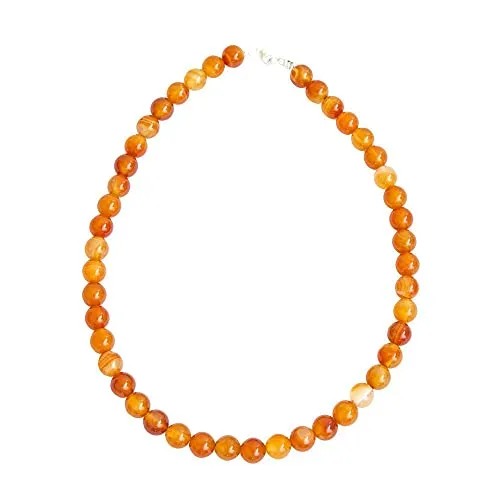 France Minéraux - Collana in corniola, pietre sferiche, 10 mm e fermaglio oro, colore: arancione, cod. PB-CL-10-CO-39-FO