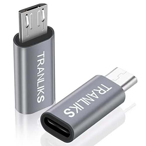 TRANLIKS Adattatore da Micro USB a Lightning, Confezione da 2 Adattatore da Lightning (Femmina) a Micro USB (Maschio) per Solo Ricarica, Cuffie Non Supportate - Grigio