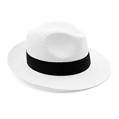 Colours & Beauty Cappello Panama Uomo Made in Italy Bianco con Nastro Nero | Cappello Fedora | Cappello di Paglia Uomo | Cappello Paglia Donna | Cappello Uomo Estivo | Cappello Donna Estivo