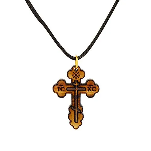 Collanina con autentica croce cristiana ortodossa in legno di ulivo di Betlemme, da donna e uomo