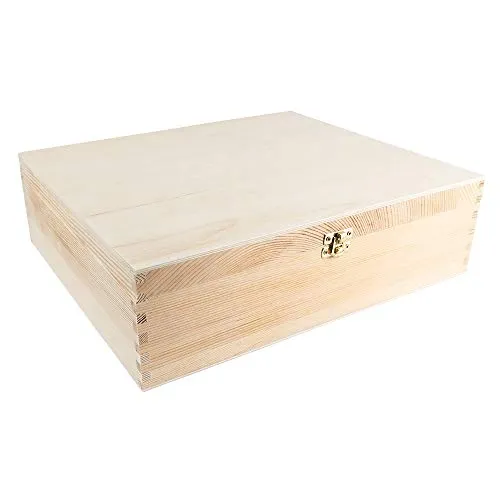 Cassetta per vino in legno con coperchio, 3 scomparti interni, 35 cm x 30 cm x 10 cm, con chiusura in metallo dorato, ideale per il fai da te e la pittura, scatola di legno