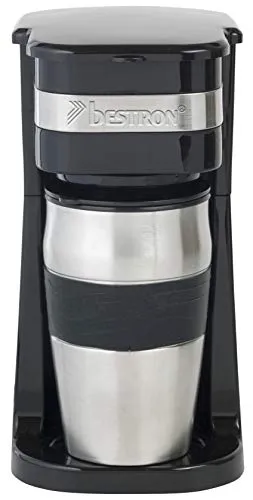 Bestron Macchina da caffè americano con thermos, Per caffè macinato filtrato, Per 2 tazze, 750 Watt, Acciaio inox, Nero