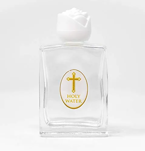 Catholic Gift Shop Ltd, Regali da Lourdes, bottiglia in vetro con Acqua Santa (con tappo bianco a forma di rosa), contenente acqua di Lourdes + preghiera di Lourdes (lingua italiana non garantita)