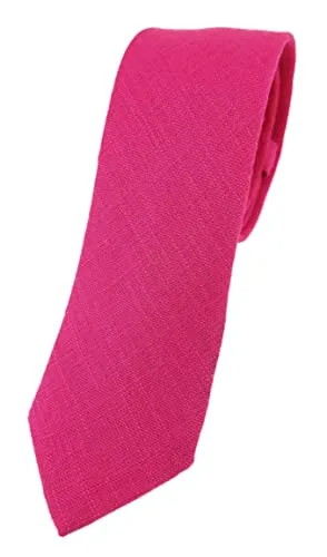 TigerTie - Cravatta dal design sottile in tinta unita – 100% lino – Larghezza cravatta 5,5 cm, Magenta, Taglia unica