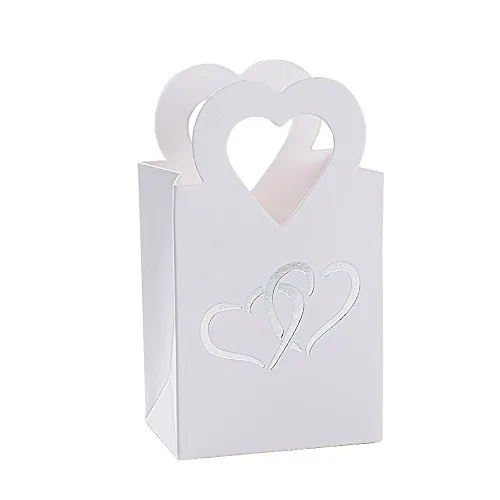 BUONDAC 100 pz Scatole Portaconfetti Bianco Bomboniere Carta con Manico Cuore Scatoline Regalo Decorazioni per Festa Matrimonio Battesimo Compleanno