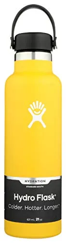 Hydro Flask Borraccia termica da 621 ml (21 oz) in acciaio inossidabile e isolamento sottovuoto con imboccatura standard e tappo antigoccia Flex Cap, Sunflower