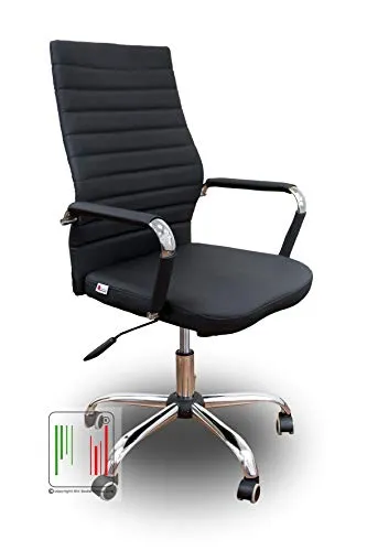 Stil Sedie - Poltrona da Ufficio per scrivania con Seduta in Ecopelle e Girevole con Base e braccioli in Acciaio Cromato Modello Dublino (Nero)