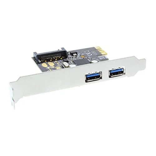 InLine® 16764 Scheda USB 3 Aggiuntiva, 2 x Porte Esterne, PCIe, Alimentazione SATA Power, Staffa Low Profile Inclusa, Nero