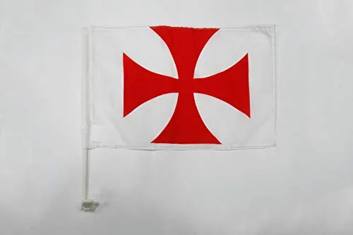 AZ FLAG Bandiera per Auto Templari Ordine del Tempio 45x30cm - BANDIERINA da Auto GONFALONE BAUSSANT 30 x 45 cm