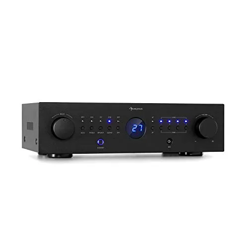 Auna AMP-CD950 DG - Amplificatore Power Amplifier, Potenza in Uscita: 8 x 100 Watt RMS a 4 Ohm, Built-in DSP, 4 Zone Stereo, Bluetooth, Ingresso Ottico, AUX-in, CD-in, Dvd-in, MP3-In, Nero