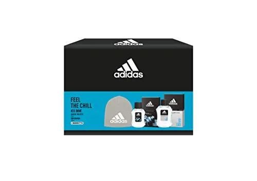 Adidas, Confezione Regalo Uomo Ice Dive, Eau de Toilette 50 ml, Dopobarba 100 ml e Berretto di Lana