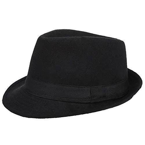 AIEOE - Cappello Panama da Uomo in Feltro Cappelli Classico Cappello da Jazz Britannico Cappello Elegante Signori per Uomini Adulti Cappelli da Uomo Inverno Caldo - Nero