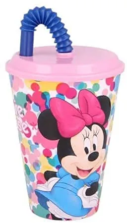 ILS I LOVE SHOPPING Bicchiere Sport con Cannuccia e Coperchio 430 ml per Bambini in plastica senza BPA (Minnie Mouse Topolina)