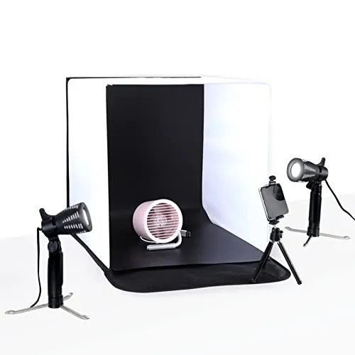 OYU Set di studio fotografico, 40 x 40 x 40 cm, con 3 sfondi di colore a 180°, luce LED regolabile, tenda fotografica portatile, CRI ≥ 90, per scatti di prodotti pubblicitari