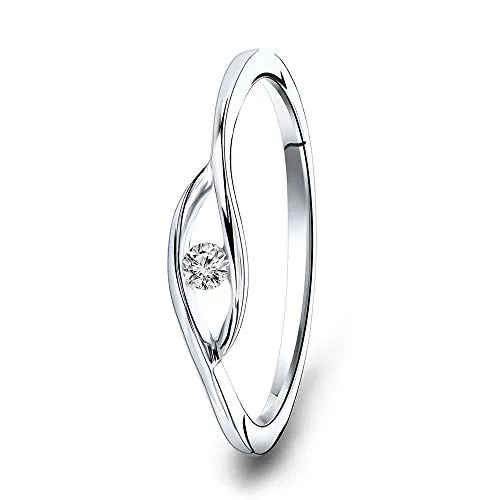Anello di fidanzamento con diamante solitario Miore Anello da donna in oro bianco 9 carati / 375 con diamante 0,05 ct