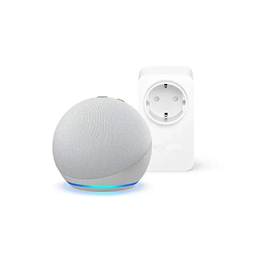 Echo Dot (4ª generazione), Bianco ghiaccio + Amazon Smart Plug (presa intelligente con connettività Wi-Fi), compatibile con Alexa - Kit di base per Casa Intelligente
