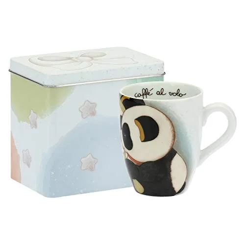 THUN ® - Mug Panda Gemini con Scatola in Latta per tè, caffè, tisana - Porcellana - 300 ml - Ø 8,5 cm