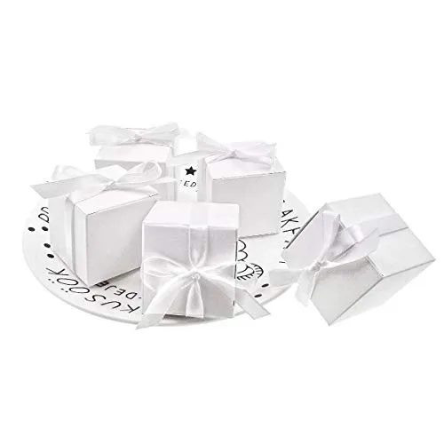 JZK 50 Cubo Bianca Scatola portaconfetti scatolina bomboniera segnaposto portariso per Matrimonio Compleanno Natale Nascita Battesimo Comunione