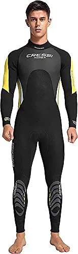 Cressi Morea Wetsuit Full 3 mm, Muta Monopezzo Neoprene Ultrastretch Uomo, Nero/Giallo/Argento, L/4