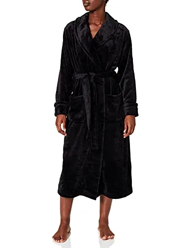 Marchio Amazon - Iris & Lilly Long Plush Dressing Gown Donna, Nero (Black), M, Label: M