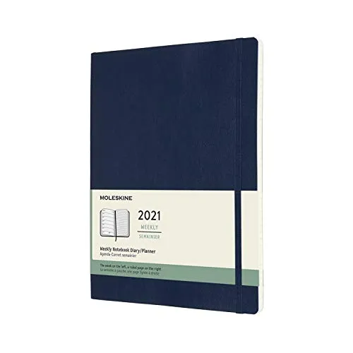 Moleskine Weekly Planner e Notebook - Agenda Settimanale 12 Mesi 2021, Copertina Morbida, Formato XL 19 x 25 cm, 144 Pagine, Blu Zaffiro