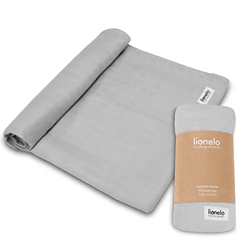 LIONELO Bamboo Swaddle mussola per fasciare, grande copertina per neonato in cotone di bambù 100% Dimensioni 120x120cm piacevole al tatto, tessuto morbido, sicuro da 1 giorno di vita, odori resistente