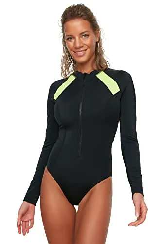 Trendyol Costume da Bagno a Maniche Lunghe da Surf Intero, Nero, 40 Donna