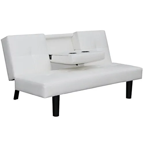 Tidyard Divano Letto con Tavolino a Scomparsa in Similpelle Bianco 160x90x78 cm (L x P x A)