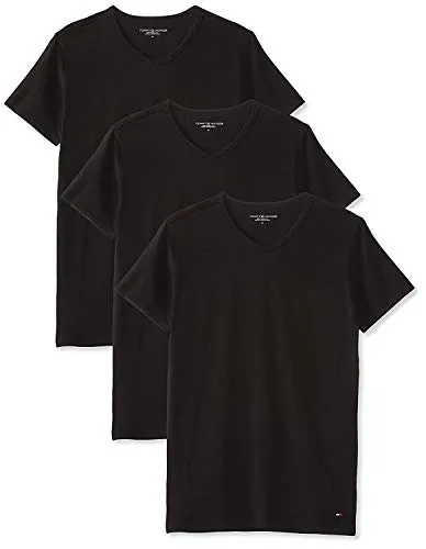 Tommy Hilfiger Stretch V neck 3 pack premium ess Maglietta, Nero (Black 990), Small (Pacco da 3) Uomo