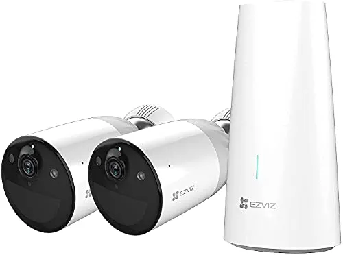 EZVIZ BC1 Telecamere Senza Fili da Esterno 1080p Telecamera Wi-Fi Esterno a Batteria, Batteria Durata 365 Giorni, Visione Notturna a Colori, Audio Bidirezionale, Kit da 2 Telecamere con 1 Base, Alexa