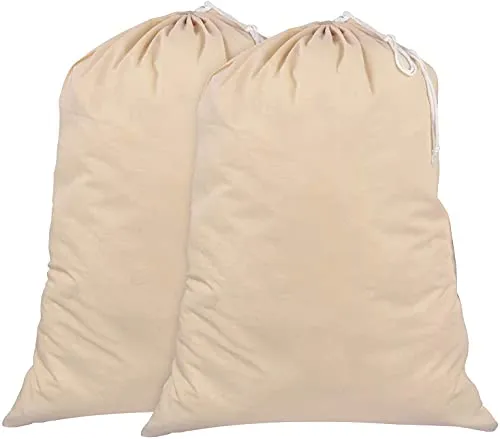 SweetNeedle - Confezione da 2 sacchetti di lavanderia extra large di cotone 100% in colore naturale - 71x91 CM (28x36 IN) - Altamente resistente, cordoncino, lavabile e riutilizzabile