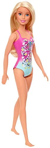 Barbie- Bambola Bionda con Costume da Bagno Giocattolo per Bambini 3+ Anni, GHW37