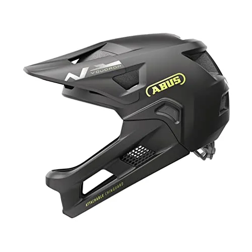 Casco da MTB ABUS YouDrop FF - casco integrale per bambini e giovani - per un primo approccio alla mountain bike - con mentoniera rimovibile - nero, taglia S