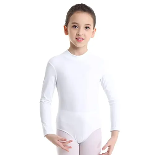 Freebily Body Ginnastica Artistica Bambina Maniche Lunghe Vestito Pattinaggio Artistico Dancwear Leotard Danza Classica Ballerina Abito da Balletto Latino Bianco 5-6 anni