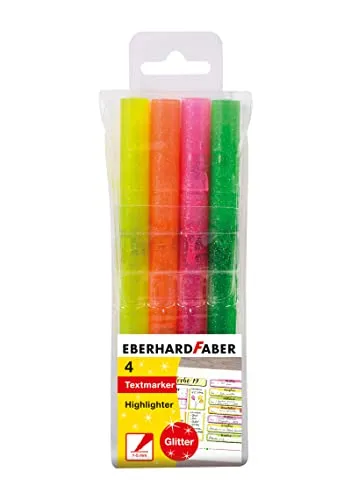 Eberhard Faber 551404 - Evidenziatore con punta a cuneo, in colori neon con glitter, confezione da 4, colorato