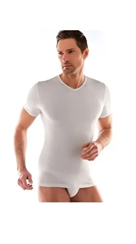 3 t-shirt corpo uomo bianco caldo cotone LIABEL mezza manica scollo a punta 02828/e53 (5/L)