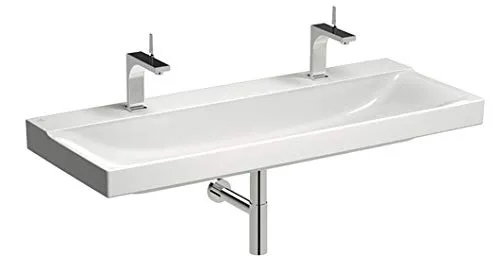 Geberit Lavabo Xeno 2 lavabo con 2 Fori per rubinetti, Senza troppopieno, 120x48 cm Bianco con KeraTect, 500550011-500.550.01.1